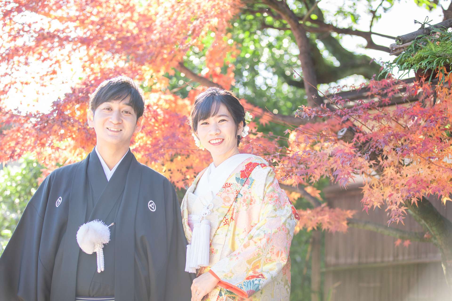東山荘で結婚式の前撮りを色打掛で行いました